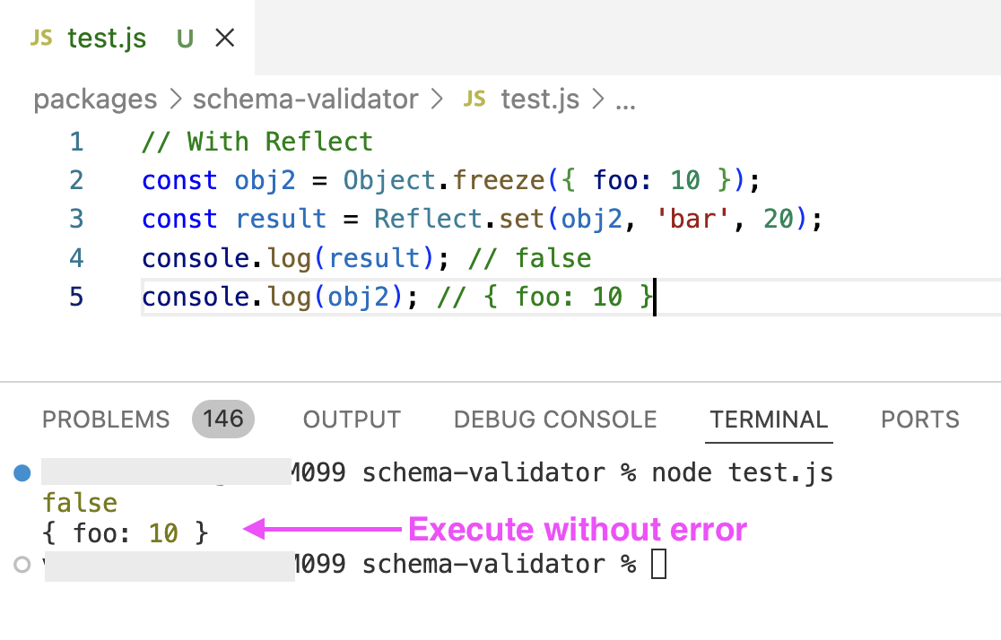 Reflect syntax in node 22.x.x