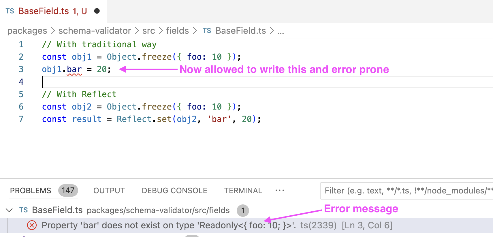 Reflect syntax in node 22.x.x